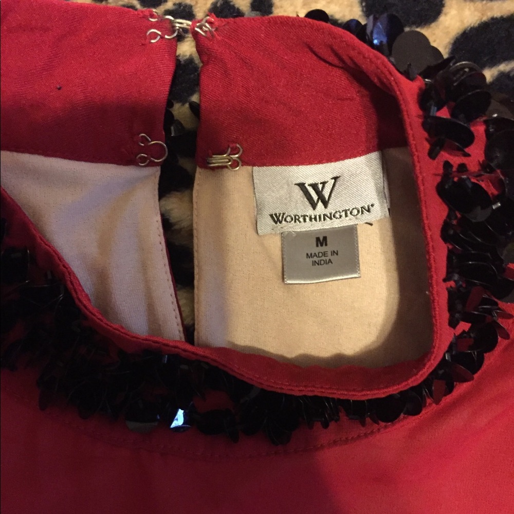 Worthington Red shirt black sequins runs small